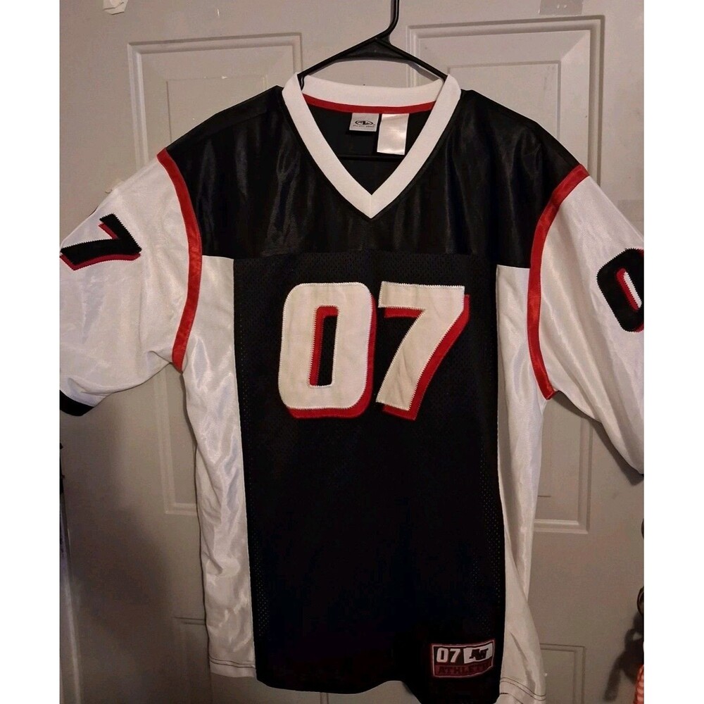 Vintage Y2K Athletic Works 07 Football Jersey Mens Medium Black White Red Mesh